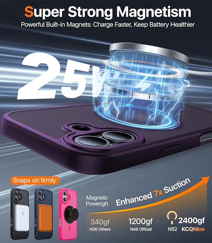 Magnetic for iPhone 17 Case,[Anti-Slip][Compatible with MagSafe][Military Grade Drop Protection] Shockproof Protective Translucent Matte Phone Case for iPhone 17 Case,Deep Purple