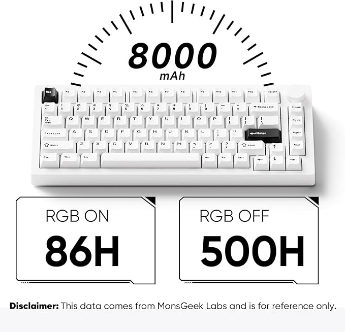 MONSGEEK M1 V5 Aluminum Mechanical Keyboard 75% Quick Release Gaming Keyboard Black on White with Knob 8000 mAh RGB Hot-swappable Pre-lubed Mirror Switch
