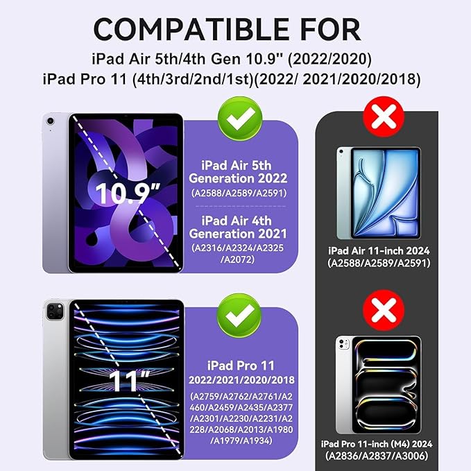 Kids Case for iPad Pro 11 2022/2021/2020 (4th/3rd/2nd Generation), Techcircle Child Shock Proof EVA Protective [Support Pencil Charging] Handle Stand Case for iPad Air 5/4 Gen 10.9" 2022/2020, Purple