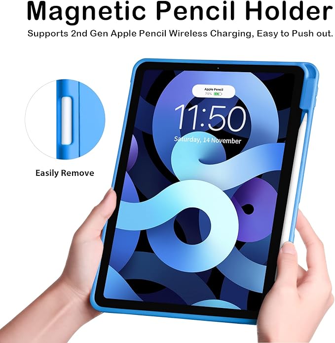 Case for iPad Pro 11 Inch 4th/3rd/2nd Generation 2022/2021/2020 with Pencil Holder [Support iPad 2nd Pencil Charging] Slim Trifold Stand Smart Protective Cover, Auto Wake/Sleep(Blue)