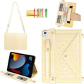 Shiny Case for iPad 6th/5th Gen 9.7 Inch (2018/2017), iPad Pro 9.7"/Air 2, Techcircle Crossbody Iridescent Folio Stand Multi-Pocket Wallet Case with Pencil Holder+Hand/Shoulder Strap, Shiny Yellow