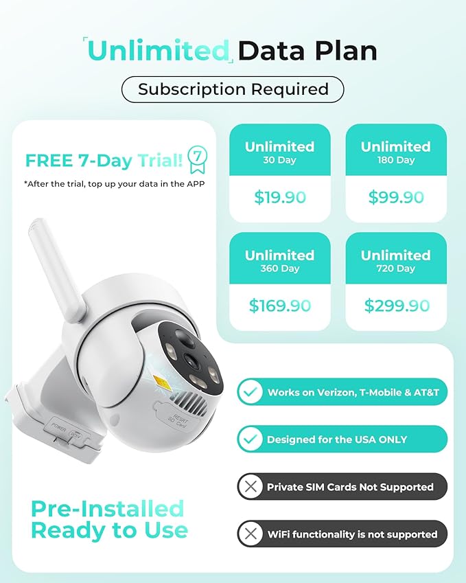 LIWAN 4G LTE Cellular Security Camera Wireless, No WiFi Security Camera Outdoor, Solar Powered, Built-in SIM Card, 2K Color Night Vision, 360° PTZ, PIR Motion Detection, IP66 for Off Grid, 2 Pack