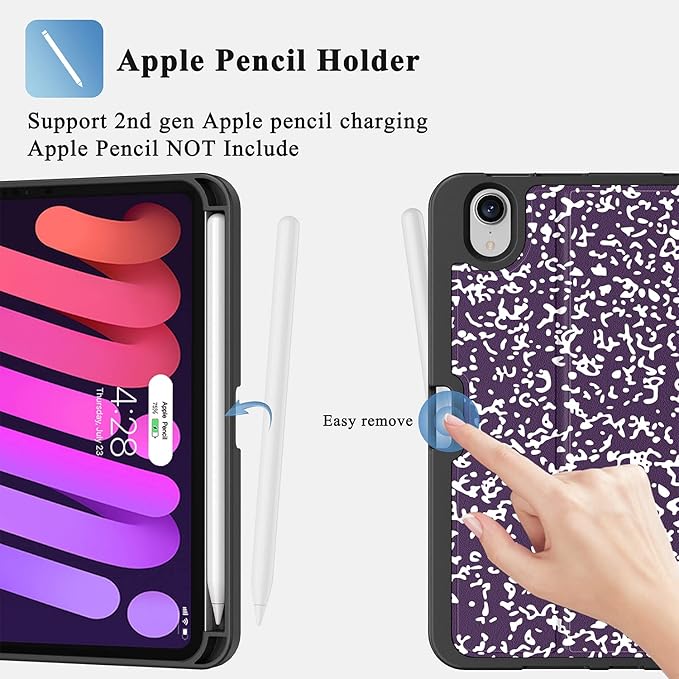 Supveco Case for iPad mini 7 (A17 Pro) 2024/iPad Mini 6 2021 8.3 Inch with Pencil Holder-[Auto Wake/Sleep],Slim Protective Case with Soft TPU Back Cover for iPad mini 7th/6th Generation(Violet)