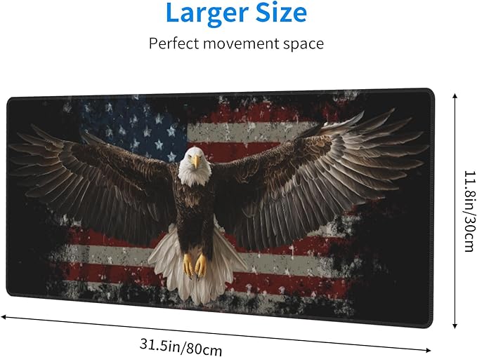 American Flag Bird Mouse Pad Extended Large Gaming Mouse Pad XL Stitched Edges for Gamer Home Office 31.5 X 11.8 Inch