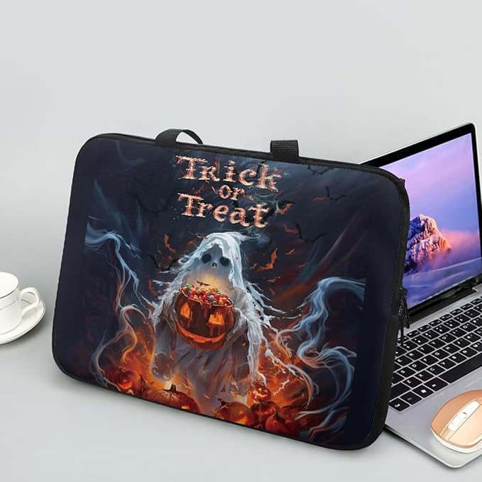 15 Inch Halloween Scary Ghost Laptop Sleeve, Protective Laptop Case Tote Bag for Halloween Decor, Computer Cover with Zipper Men Women Handbag Tablet Carrying Case for Business/School