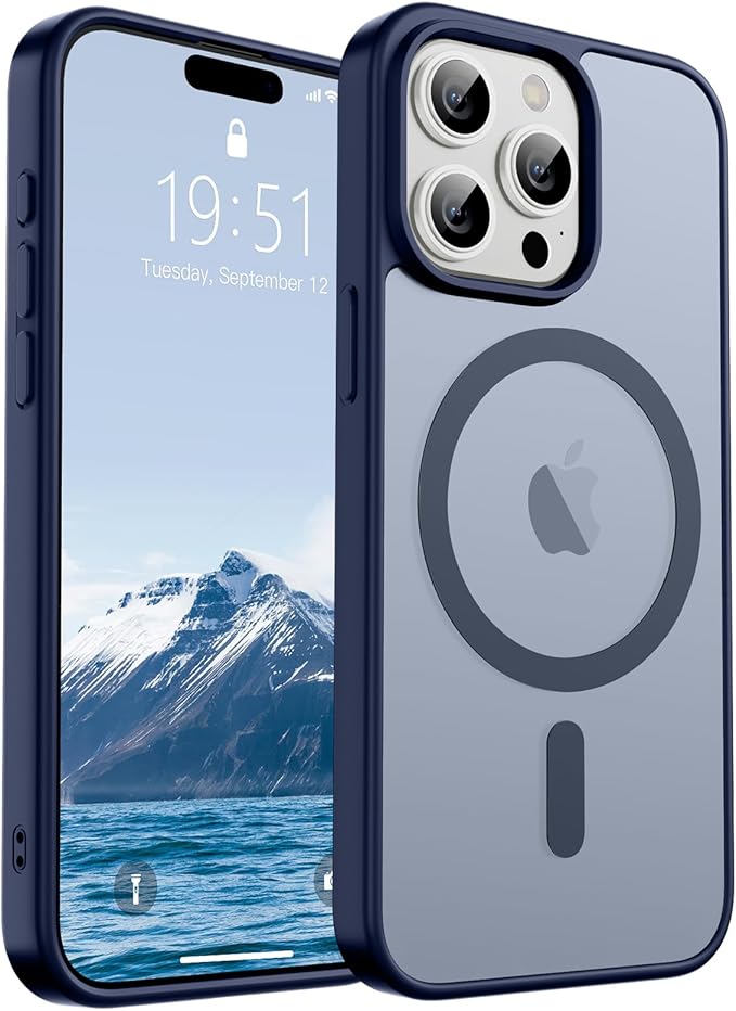 SUPFINE Magnetic for iPhone 15 Pro Case (Compatible with MagSafe) (Military Grade Drop Protection) Slim Translucent Matte Shockproof with Anti-Fingerprint Phone Case,Navy Blue