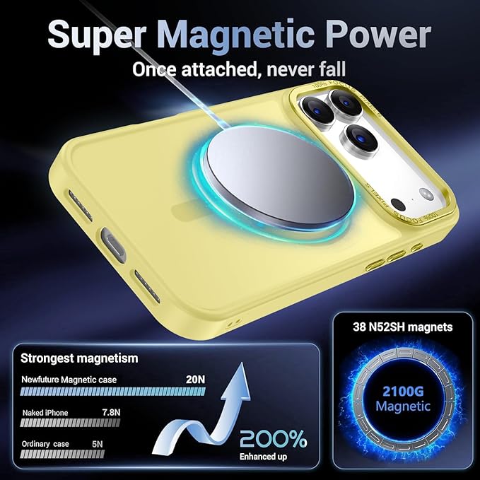 Newfuture Magnetic for iPhone 17 Pro Max Case [Compatible with Magsafe] [Military Grade Drop Protection] Translucent Matte Anti-Scratch Shockproof Protective Phone Cover 6.9 Inch, Yellow