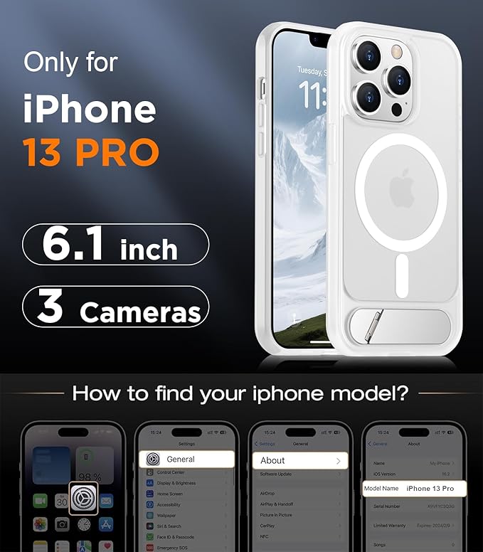 Magnetic Compatible with iPhone 13 Pro Case, [Built-in Invisible Kickstand][Compatible with MagSafe] [Military Grade Shockproof] Slim Translucent Matte Phone Case for iPhone 13 Pro 6.1"