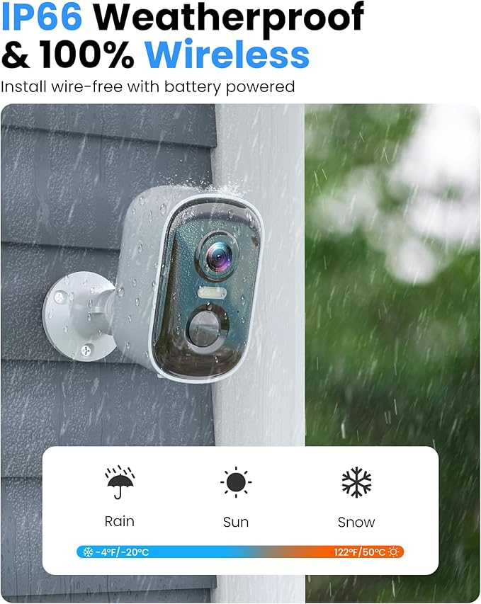 MISECU Security Cameras Wireless Outdoor, 2K Battery Powered WiFi Cameras for Home Security with AI Motion Detection, Color Night Vision, Siren Alarm, 2-Way Talk, IP66 Waterproof, Cloud/SD Storage