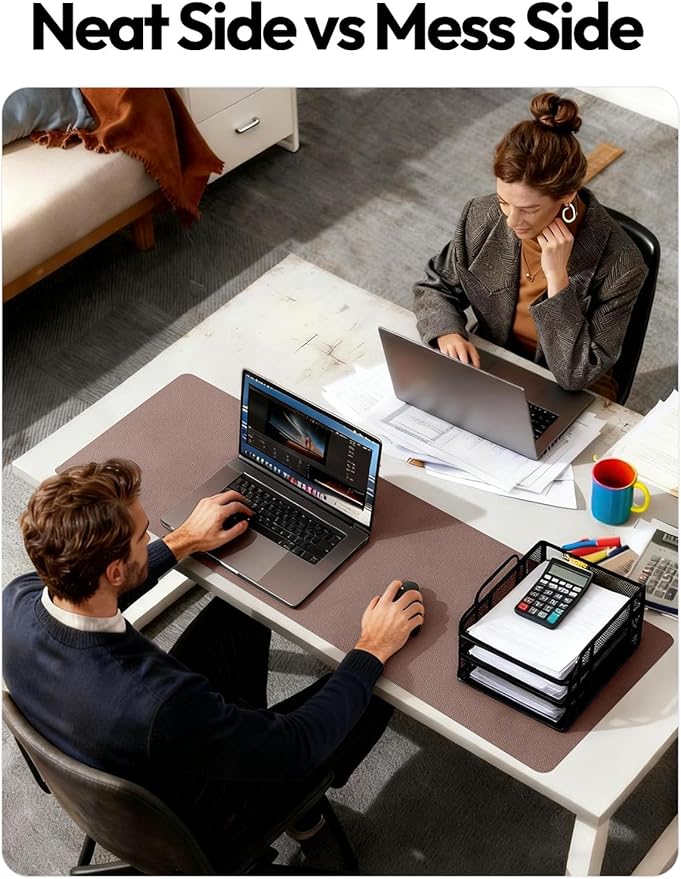 YSAGi Leather Desk Protector, Office Mat, Large Mouse Mat, Non-Slip PU Leather Blotter, Laptop Pad, Waterproof Writing Pad for Office and Home (Chocolate, 31.5" x 15.8")
