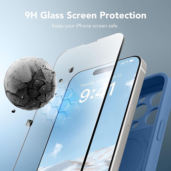 Magnetic for iPhone 13 Pro Case, Compatible with MagSafe, [Full Camera Protection][Screen Protector] Silicone Shockproof Protective Phone Case for iPhone 13 Pro 6.1", Lake Blue