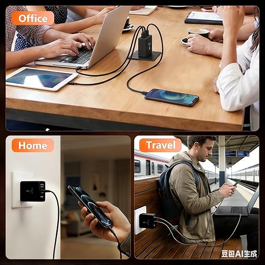 100W USB C Charger for Samsung S26 S25 Ultra, 3-Port GaN Fast Wall Charger with 2 Cables (C-C & A-C), Travel Essentials PD Adapter for MacBook Pro,for iPhone 17 16 15/iPad, Laptop - Black