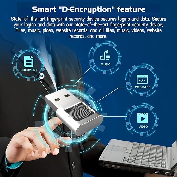 USB Fingerprint Reader Mini Fingerprint Scanner PC Dongle Windows Hello Fingerprint Reader for PC Laptop 360 Degree Touch Speedy Matching Biometric Portable USB Fingerprint Logger for Windows 10/11