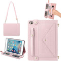 Handbag Case for iPad mini 5th 4th 3rd 2nd 1st Generation (Prior to 2019), Techcircle Elegant Crossbody Folio Stand Wallet Case with Pencil Holder, Card Slots, Hand Strap, Shoulder Strap, Baby Pink