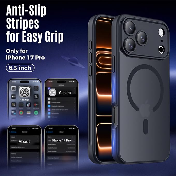 Symcele Designed for iPhone 17 Pro Case, Compatible with MagSafe, [Camera Protection] [15FT Military Drop Protection] Shockproof Translucent Matte Anti-Slip Phone Case, 6.3", Black