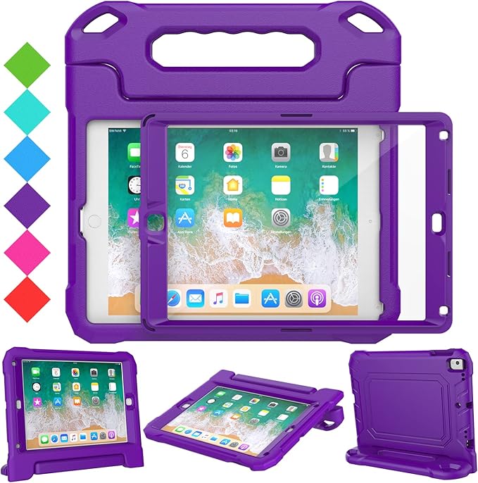 SUPLIK Kids Case for iPad 5th/6th Generation (9.7 inch, 2017/2018), iPad Air 1 & Air 2 & Pro 9.7 Case with Screen Protector, Durable Shockproof Protective Cover with Handle Stand, Purple