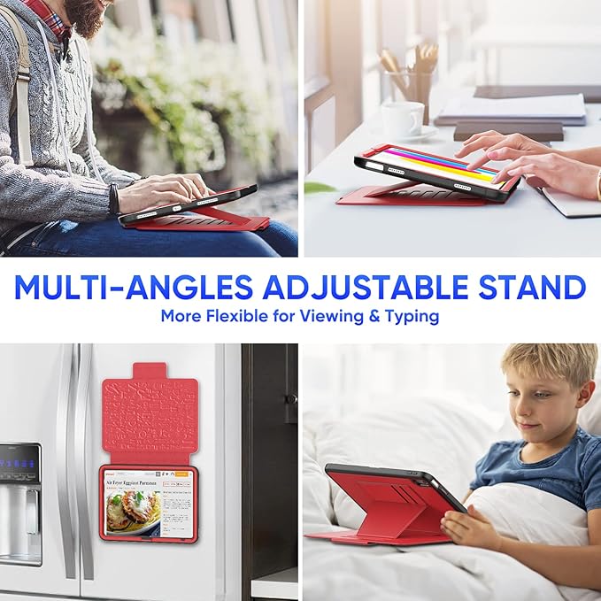 SEYMAC stock Case for iPad (A16) 11th/10th Generation 11''/10.9'', Strong Magnetic Auto Sleep Shockproof Case with Absorbing Multi-Angles Stand, Pen Holder, Card Slot (Red)