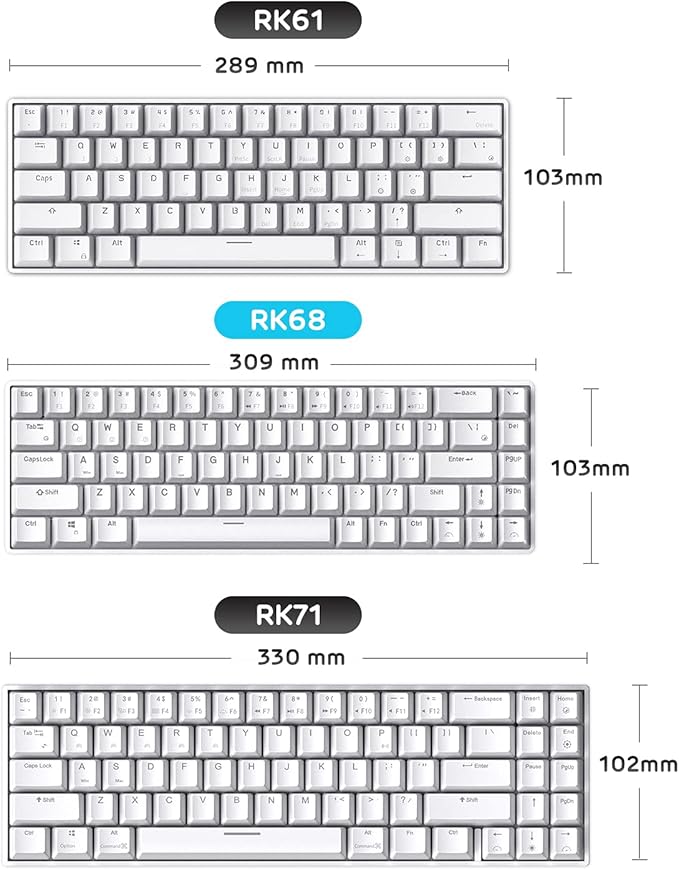 RK ROYAL KLUDGE RK68 Wireless Hot Swappable 65% Mechanical Keyboard, 68 Keys Compact BT5.0 Gaming Keyboard with Stand-Alone Arrow/Control Keys, Quiet Red Switch