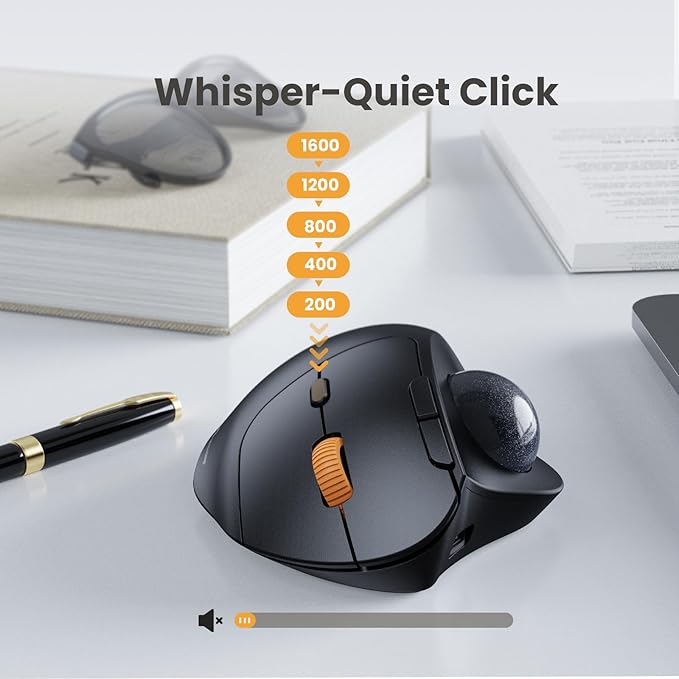 ProtoArc Wireless Trackball Mouse, EM04 Ergonomic Bluetooth Rollerball Rechargeable Computer Laptop Thumb Control Mouse, Compatible with PC, iPad, Mac, Windows-Gray Ball