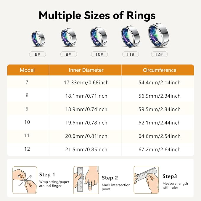 Smart Ring for Women & Men, Health & Fitness Tracker with Heart Rate/Sleep Monitoring/Blood Pressure, 5ATM Waterproof, Activity Trackers with Free App, Valentine's Day Gifts for Women