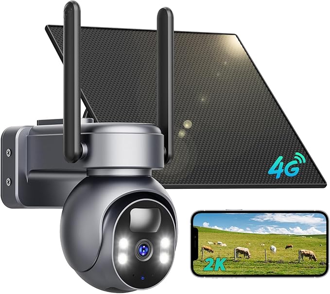 LIWAN 4G LTE Cellular Security Camera, No WiFi Security Camera Outdoor, Solar Cellular Camera Wireless, Built in SIM Card, 2K Color Night Vision, PIR Motion Detection, 360° Full Cover, 2 Way Talk