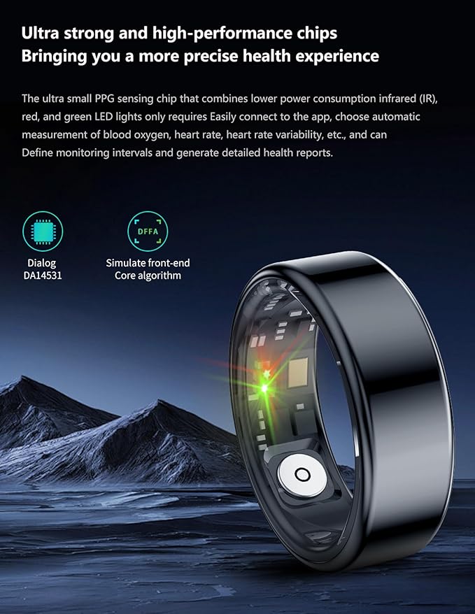 Smart Rings for Men Women Health Ring Fitness Tracker Heart Rate Monitor Sleep Tracker Pedometer Calories Step Counter Waterproof Rings Compatible with iOS Android Phones