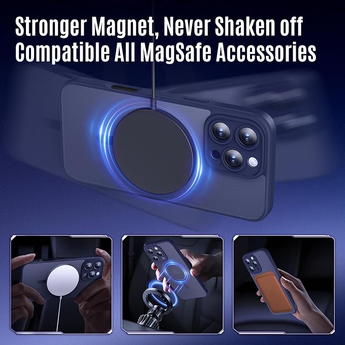Symcele Designed for iPhone 16 Pro Case, Compatible with MagSafe, with Privacy Screen Protectors X2, [Camera Protection] [15FT Military Drop Protection] Shockproof Phone Case, 2024, Deep Blue