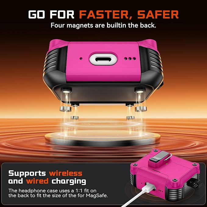 Inesore Compatible with AirPods Pro 3 Generation Case,Secure Lock & Phone Stand Design,Compatible with MagSafe,Automatic Snap Switch Secure Cover for New AirPods Pro 3rd (2025)-Rose red