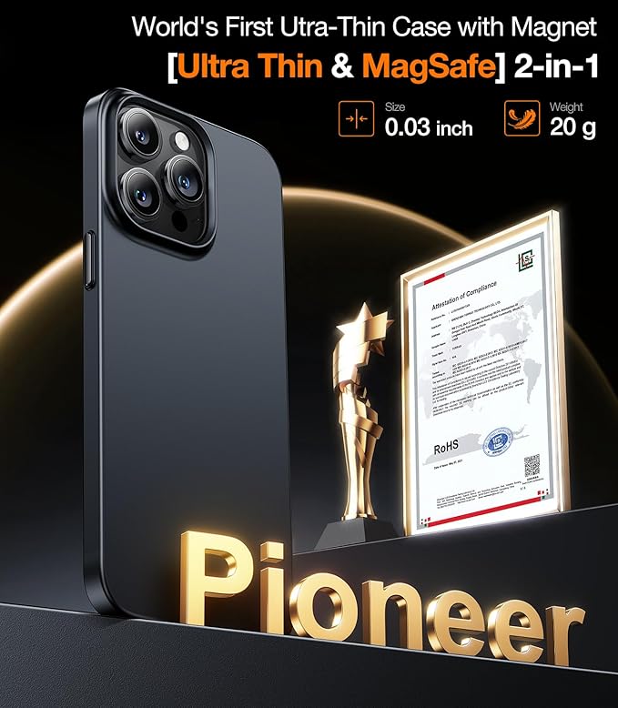 TORRAS Magnetic Slim-Fit for iPhone 15 Pro Max Case, Ultra-Thin 15 ProMax Phone Case Compatible with MagSafe, Lightweight Anti-Scratch Matte Hard iPhone 15 ProMax Case 6.7 inch OriginFit, Black