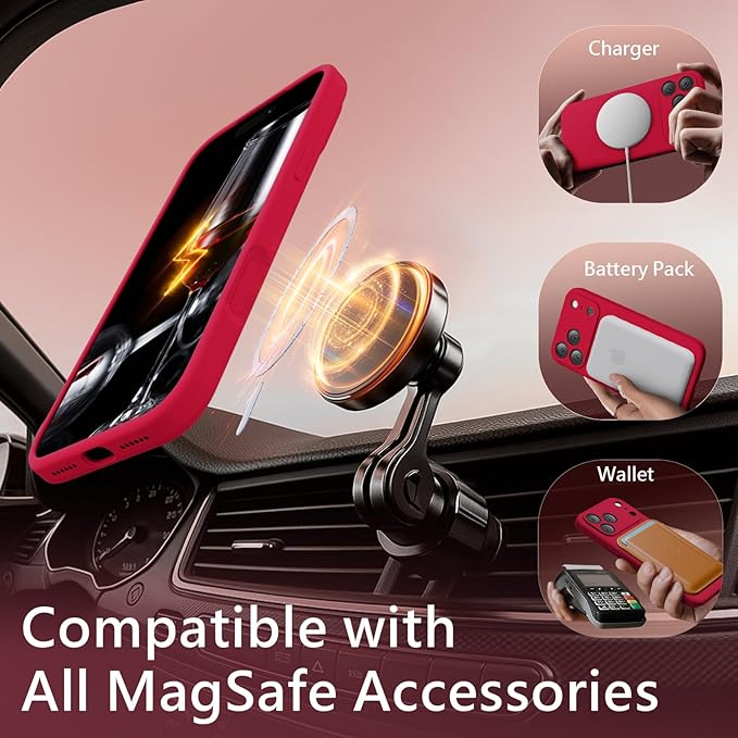 FireNova Magnetic for iPhone 17 Pro Case, Compatible with MagSafe, [Integrated Silicone Camera Control Button] [Camera Protection] Anti-Scratch Microfiber Lining Phone Case, 6.3", Deep Red