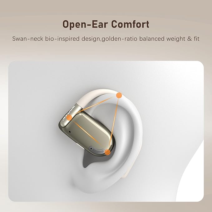 Wireless Earbuds, Open-Ear Sports Bluetooth Headphones, Acoustic Chamber Audio, ANC Call Noise Reduction, Smart Digital Display, Physical Buttons, IPX5 Water Resistant, for Cycling Workouts