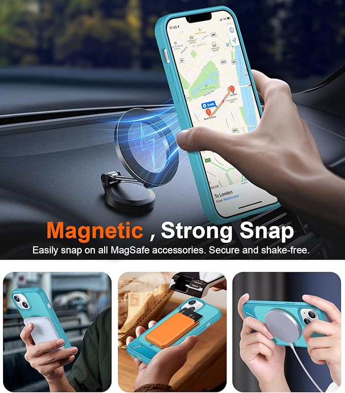 Magnetic Compatible with iPhone 14 Case/iPhone 13 Case,[Built-in Invisible Kickstand][Compatible with MagSafe][Military Grade Shockproof] Slim Translucent Matte Phone Case for iPhone 14/13 6.1"