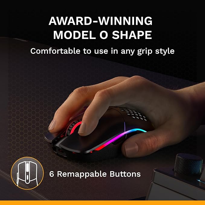 GLORIOUS Model O Classic Wireless PC Gaming Mouse - Low Latency, 19k DPI Sensor, Lightweight Honeycomb 69g, Customizable RGB, 100M Click Mechanical Switches, Programmable Buttons - Black