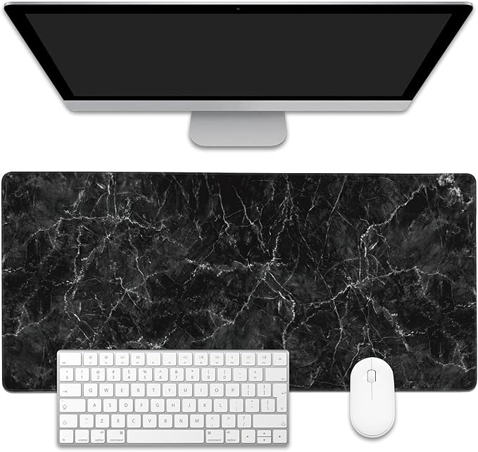 Black Marble Texture Desk Mat,Large Gaming Mouse Pad,Non-Slip Rubber Base Desk Pad with Stitched Edges for Desk Office Home Decor 35.4X15.7 Inch