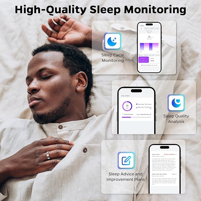Emerhome Upgrade Smart Health Ring for Women Men,Waterproof Fitness Ring, Fitness Tracker for Activity Monitoring,Sleep Tracker, No Subscription Fee (Silver, 7)