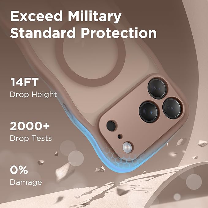 CAPRARO Magnetic for iPhone 17 Pro Max Case for Women Girls, Upgraded [Full Camera Protection] [Compatible with MagSafe] Cute Wave Translucent Matte Phone Case for iPhone 17 Pro Max, Brown