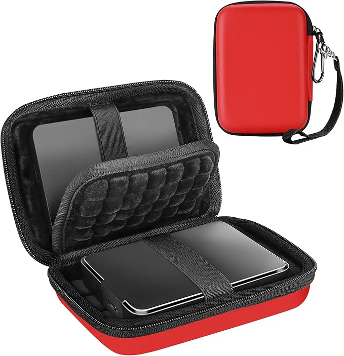 ProCase Hard Drive Case 2.5 Inch for Elements WD My Passport Canvio Basics Seagate Backup Plus Slim Expansion 1TB 2TB 3TB 4TB, Portable Carrying Case Holds 2 External Hard Drives -Red