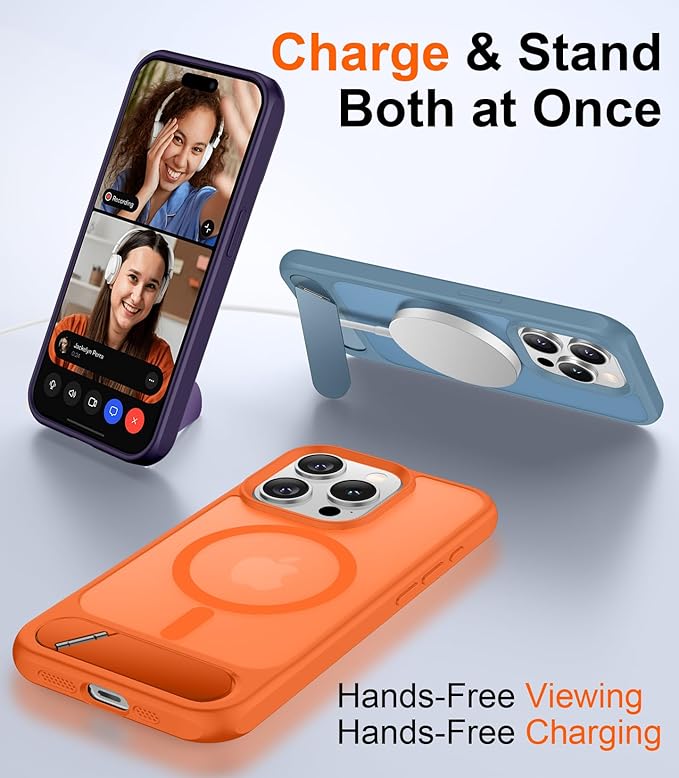 Magnetic Compatible with iPhone 15 Pro Case, [Built-in Invisible Kickstand][Compatible with MagSafe][Military Grade Shockproof] Slim Translucent Matte Phone Case for iPhone 15 Pro 6.1"