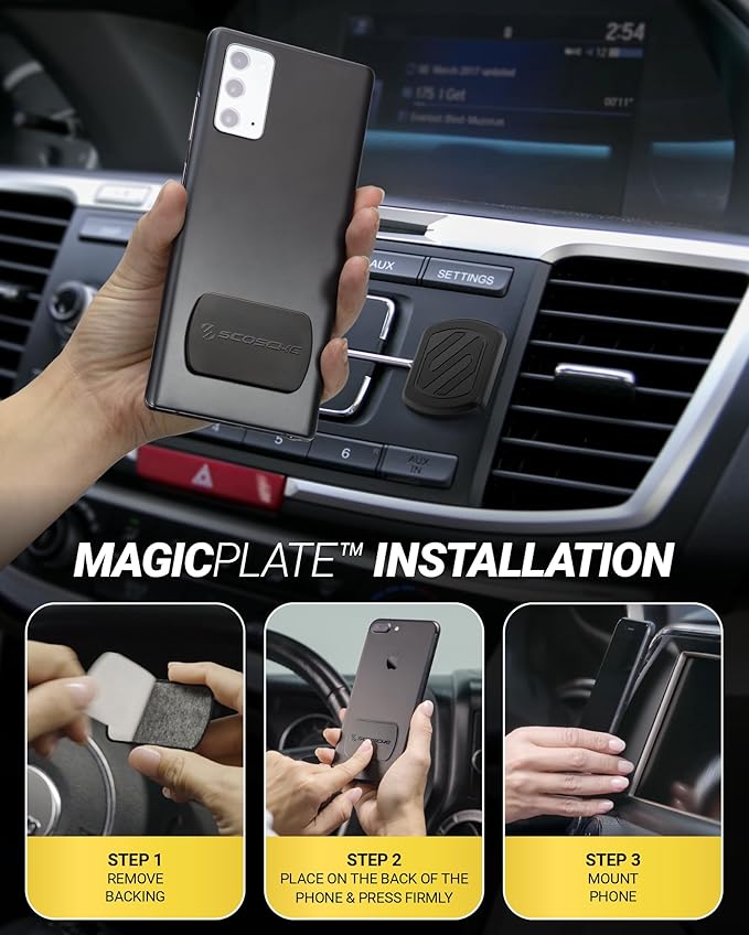 Scosche MagicMount Flush Extra Strength Magnetic Car Mount for Dashboard and Flat Surfaces, Low Profile Car Cell Phone Holder with Thick Metal Plate, Compatible with iPhone and Android, Not MagSafe