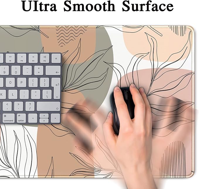 Boho Abstract Large Mouse Pad, Brown Grey Pink Aesthetic XL Mouse Pad, Gaming Mousepad XXL Long Keyboard Mat 31.5''X15.7'' Desk Accessories for Women Girls