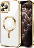 Hython Magnetic Clear for iPhone 11 Pro Max Case with Camera Lens Protector [Compatible with MagSafe] Plating Edge Slim Soft TPU Cover Protective Phone Case for iPhone 11 Pro Max 6.5", Gold