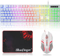 BlueFinger RGB Gaming Keyboard and Backlit Mouse Combo, USB Wired, LED Gaming Set for Laptop PC Computer Game and Work(White)