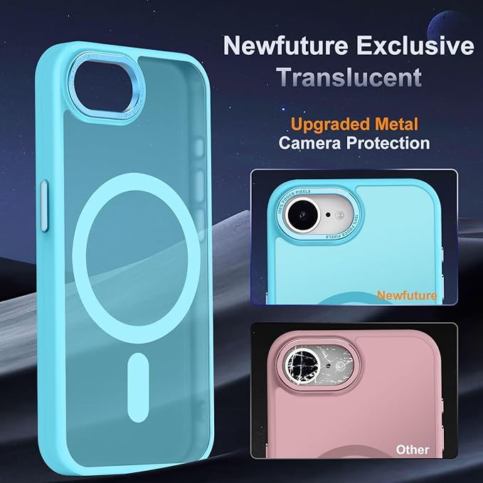 Newfuture Designed for iPhone 17e Case & iPhone 16e Case with Magnetic [13 FT Military Drop Protection] [Compatible with Magsafe] Translucent Shockproof with Anti-Fingerprint Phone Case, Lake Blue