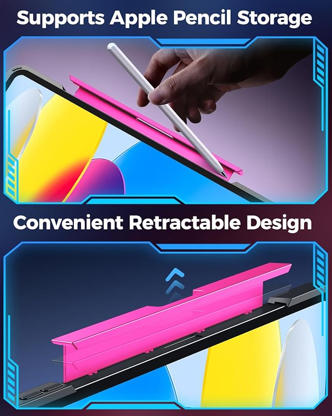 TSQQST Clear Wireless Keyboard Case for iPad (A16) 11th Generation 11-inch 2025/ iPad 10th Generation 10.9-inch 2022 with Pencil Holder & Multi-Touch Trackpad, 7-Color Backlit, 360 Rotatable, Pink
