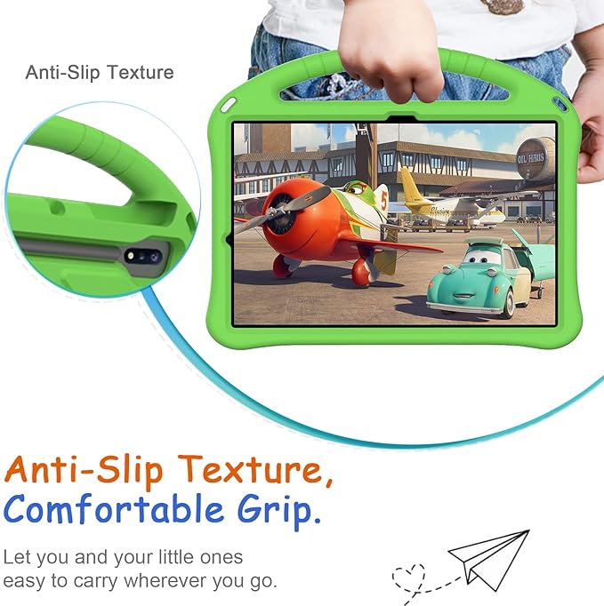 Kids Case for Samsung Galaxy Tab S10 Lite/S10 FE/S9 FE 10.9"/Tab S9/S8/S7 11", Techcircle Light Weight Shock Proof EVA Foam Handle Rugged Stand Protective Case, Green