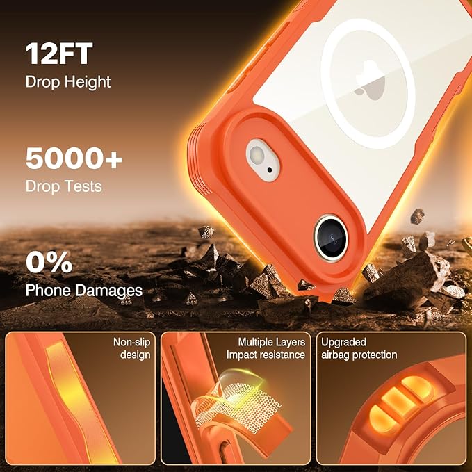 CENHUFO Magnetic Privacy for iPhone 17 Air Case [Compatible with Magsafe] Full Body Phone Case Built-in 9H Tempered Glass Privacy Screen Protector, Camera Protection Shockproof Bumper Cover -Orange