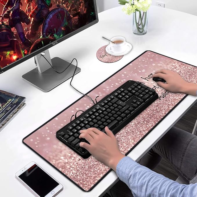 Desk Pad Gaming Mouse Pad,Stitched Edges Design Large Mouse Pad for Laptop Computer Chicago Skyline Scene at Night Desk Writing Mat for Office & Home