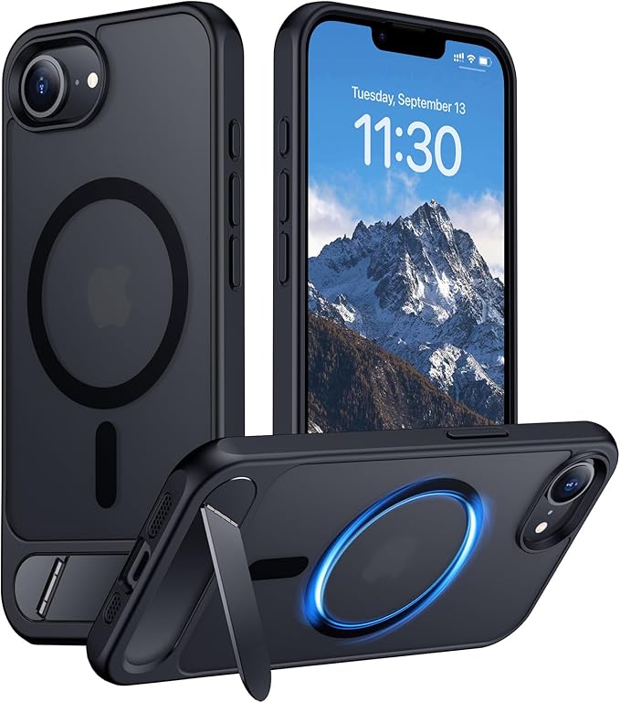 Magnetic Compatible with iPhone 16E Case, [Built-in Invisible Kickstand][Compatible with MagSafe][Military Grade Shockproof] Slim Translucent Matte Case for iPhone 16E 6.1" 2025