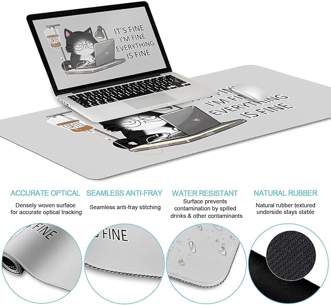 LIMKRIAN Cat Ergonomic Mouse Pad with Wrist Rest Desk Mat Sets Accessories, Cute Mouse Pads for Desk, Gaming Mouse Pad Wrist Support, Keyboard Mat Wrist Rest Cup Coaster Funny Office Desk Accessories