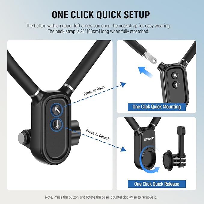 NEEWER Magnetic Neck Holder for Action Camera & Phone, Hands Free Tripod Chest Mount Compatible with GoPro DJI Insta360 Magsafe iPhone Android, Phone Holder for Video Recording POV Vlog, GP16